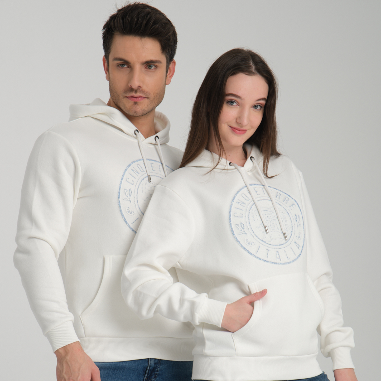 Felpa con Cappuccio Hoodie Cinque Terre White - Interno Felpato - Felpa 41 Donna