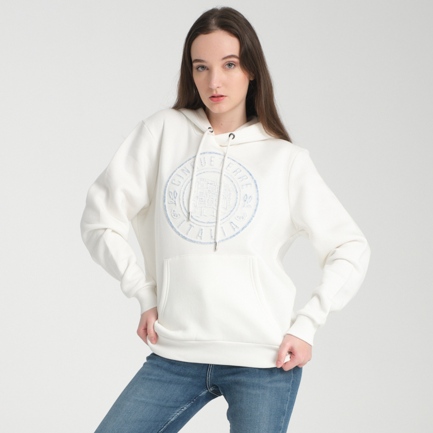 Felpa con Cappuccio Hoodie Cinque Terre White - Interno Felpato - Felpa 41 Donna