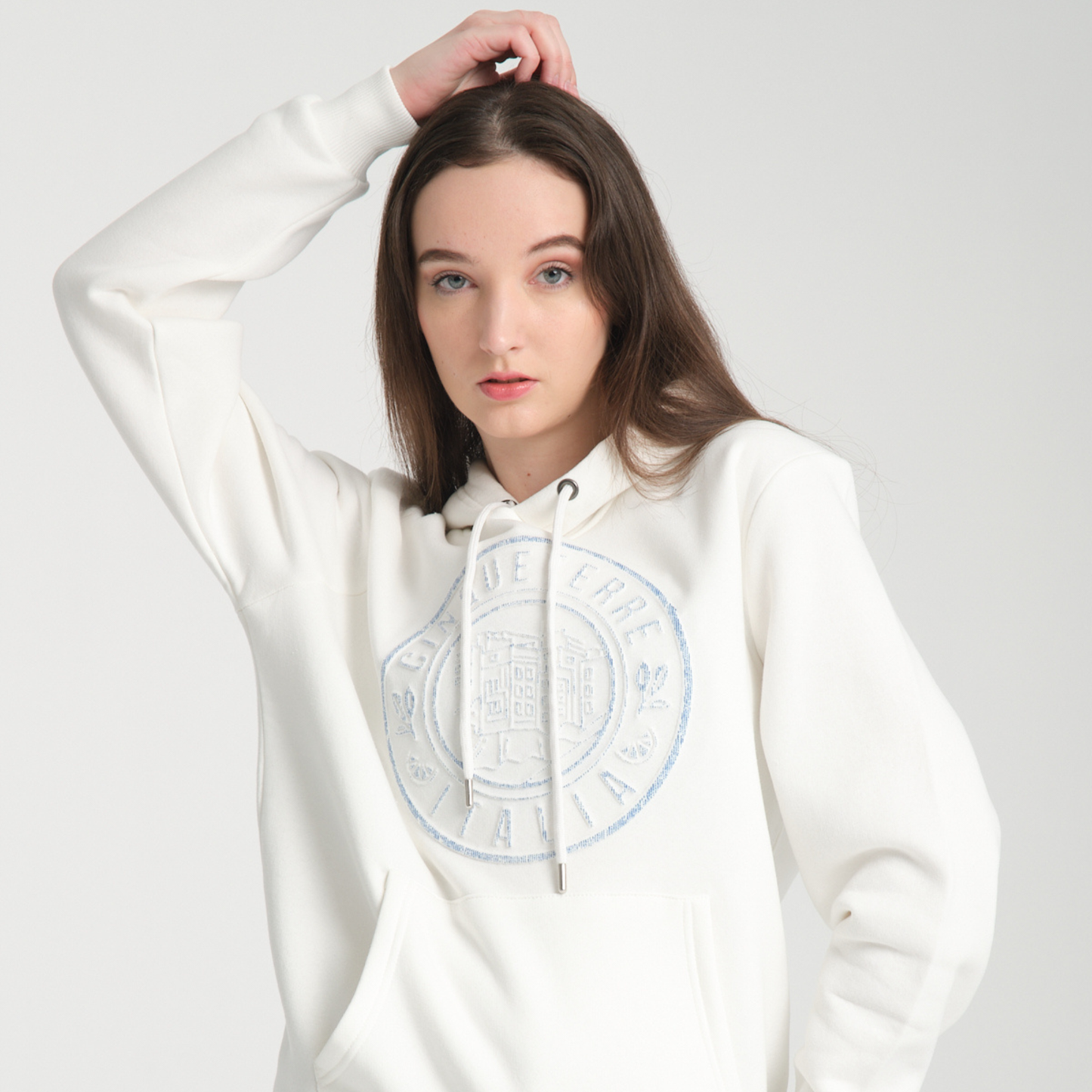 Felpa con Cappuccio Hoodie Cinque Terre White - Interno Felpato - Felpa 41 Donna