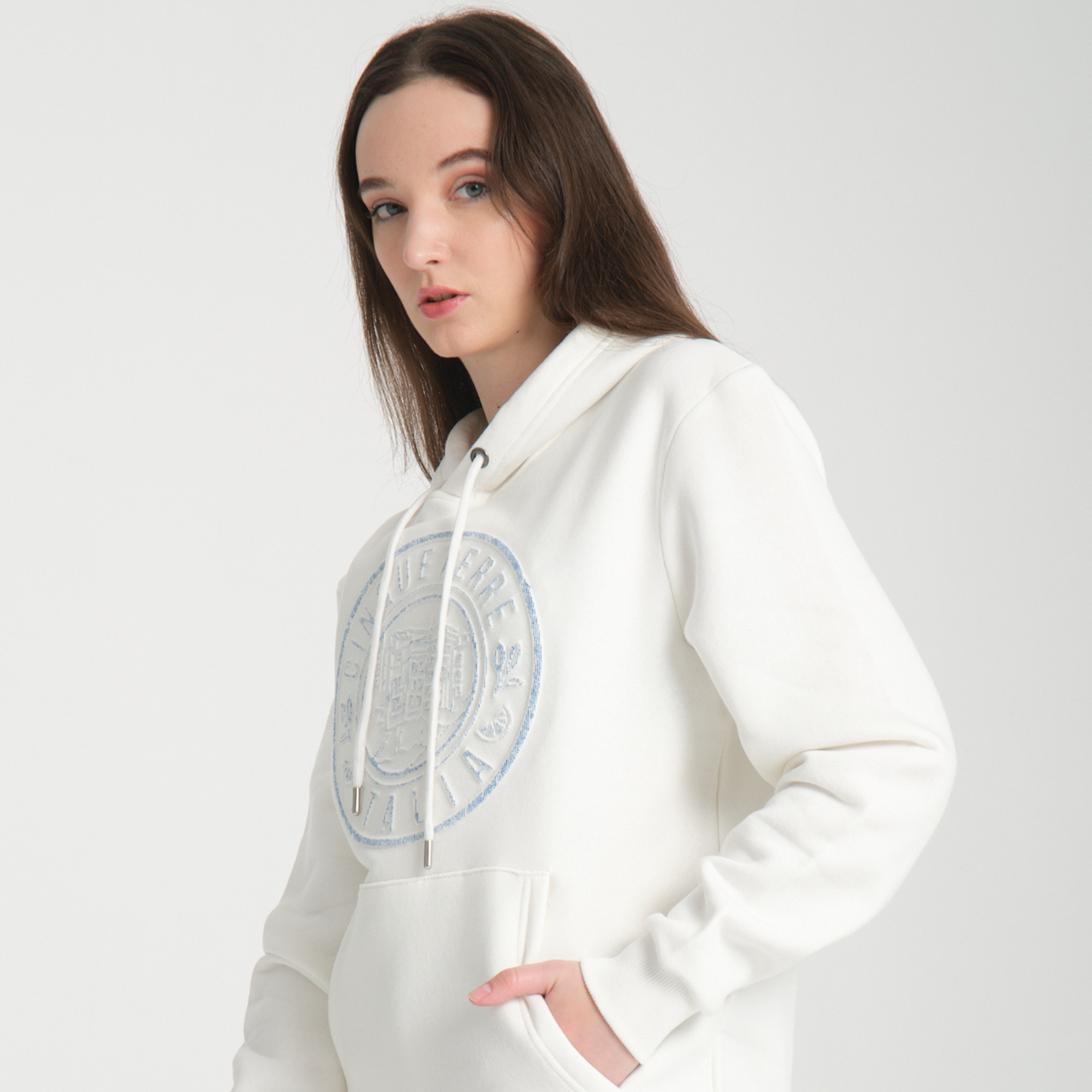 Felpa con Cappuccio Hoodie Cinque Terre White - Interno Felpato - Felpa 41 Donna