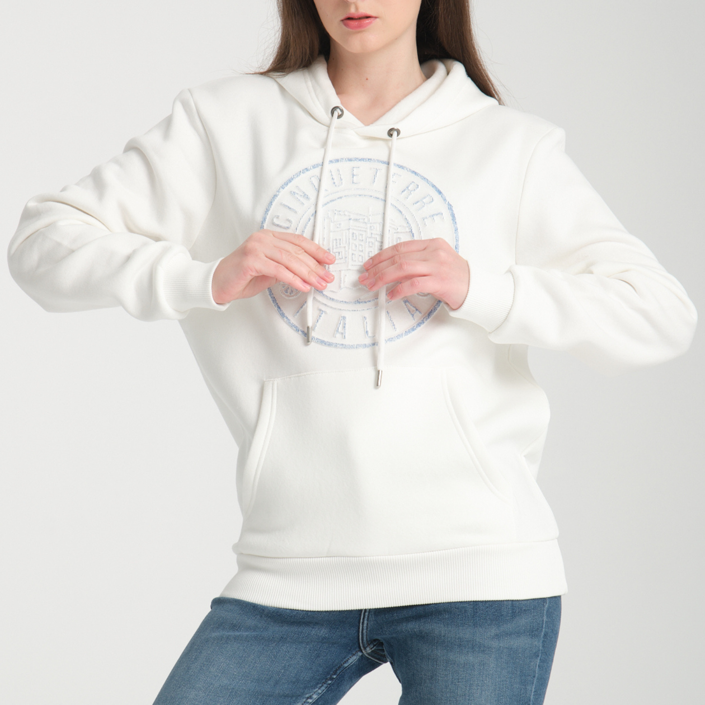 Felpa con Cappuccio Hoodie Cinque Terre White - Interno Felpato - Felpa 41 Donna
