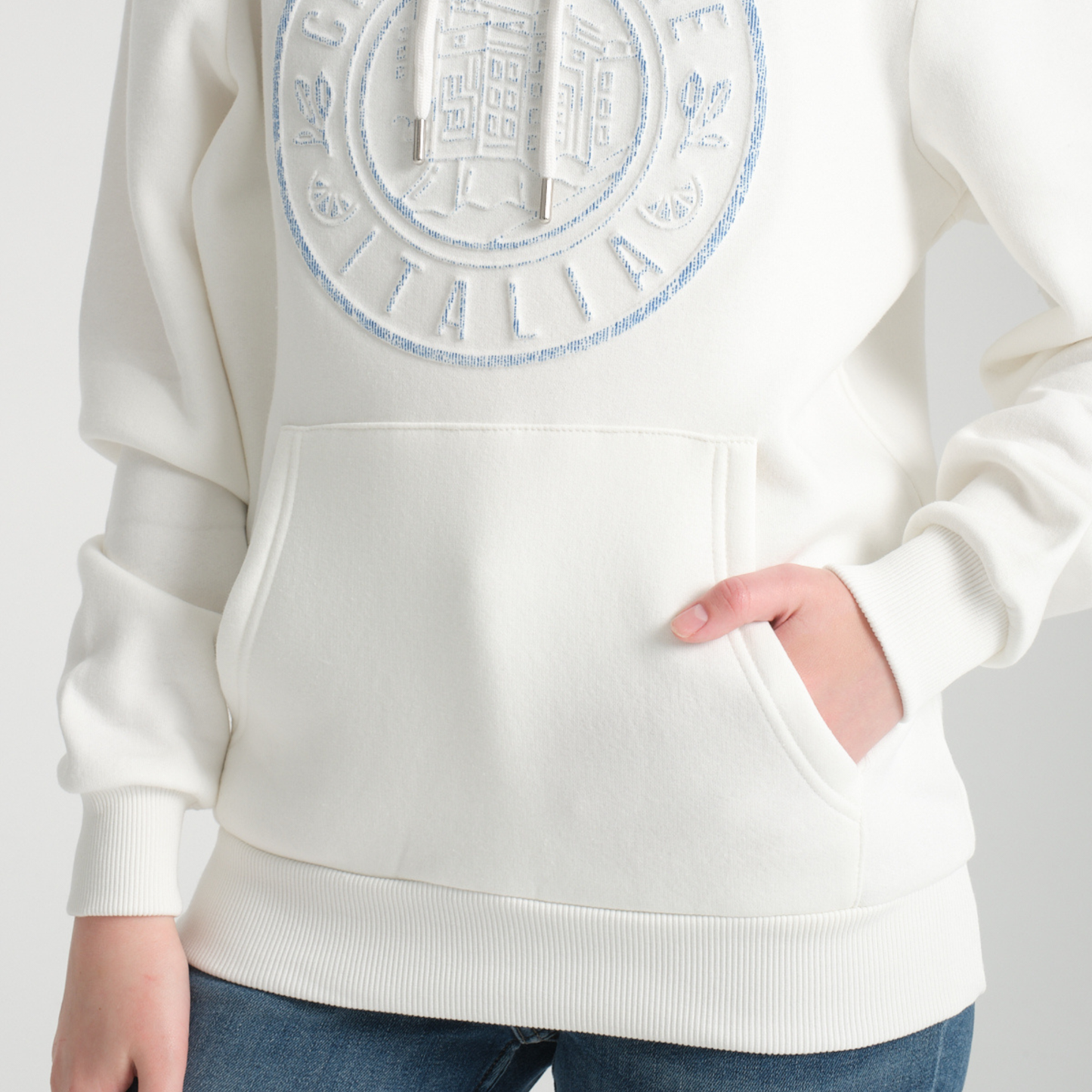 Felpa con Cappuccio Hoodie Cinque Terre White - Interno Felpato - Felpa 41 Donna