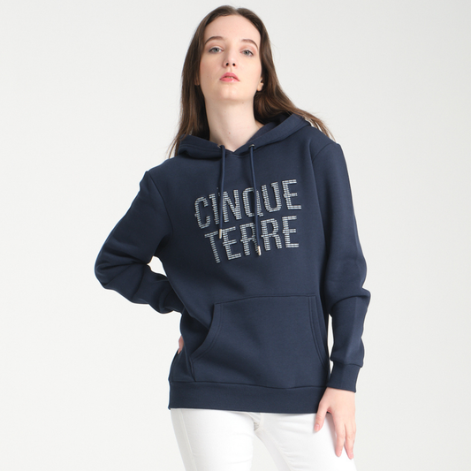Felpa con Cappuccio Hoodie Cinque Terre Blu Navy - Interno Felpato - Felpa 25 Donna