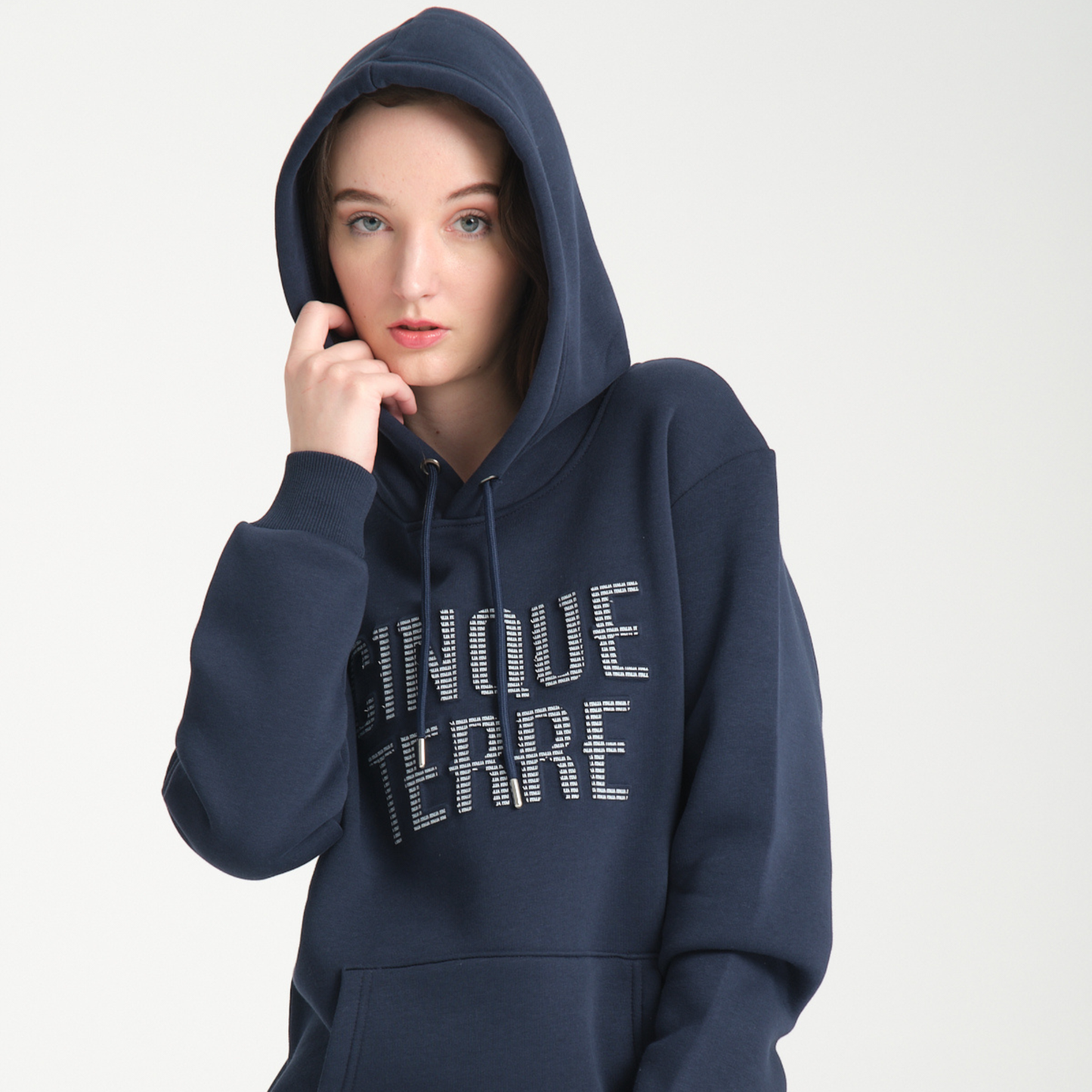 Felpa con Cappuccio Hoodie Cinque Terre Blu Navy - Interno Felpato - Felpa 25 Donna