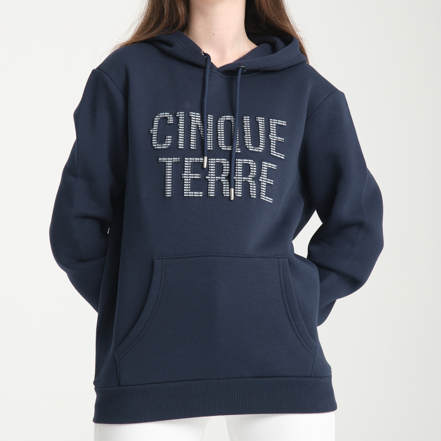 Felpa con Cappuccio Hoodie Cinque Terre Blu Navy - Interno Felpato - Felpa 25 Donna