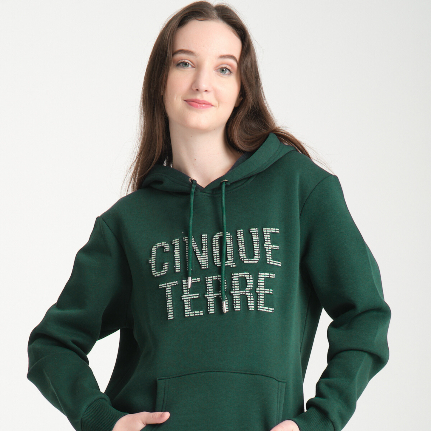 Felpa con Cappuccio Hoodie Cinque Terre Green - Interno Felpato - Felpa 25 Donna