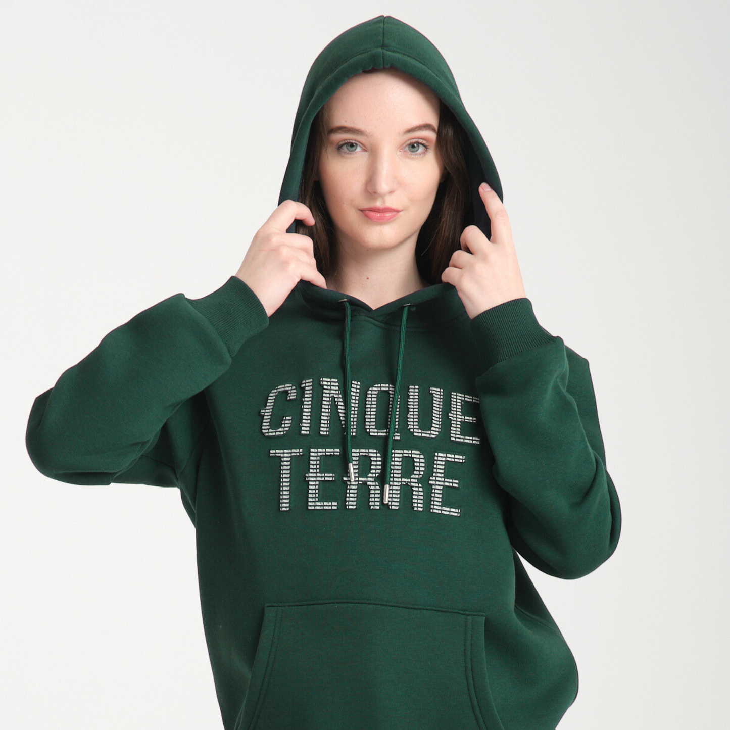 Felpa con Cappuccio Hoodie Cinque Terre Green - Interno Felpato - Felpa 25 Donna