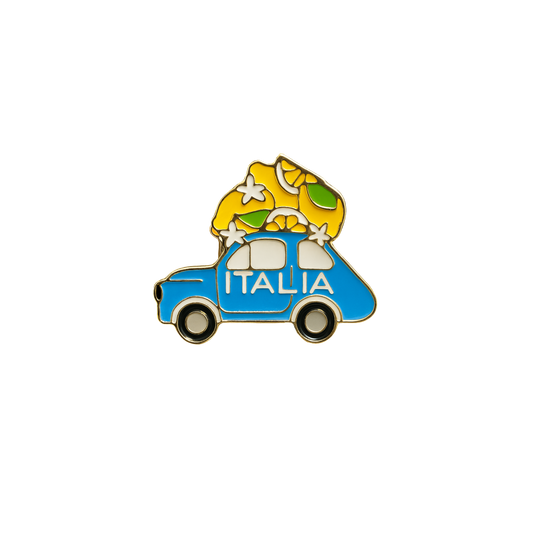 Spilla Macchinina Italia con Limoni – Pin Smaltato Souvenir Italiano Costiera Amalfitana