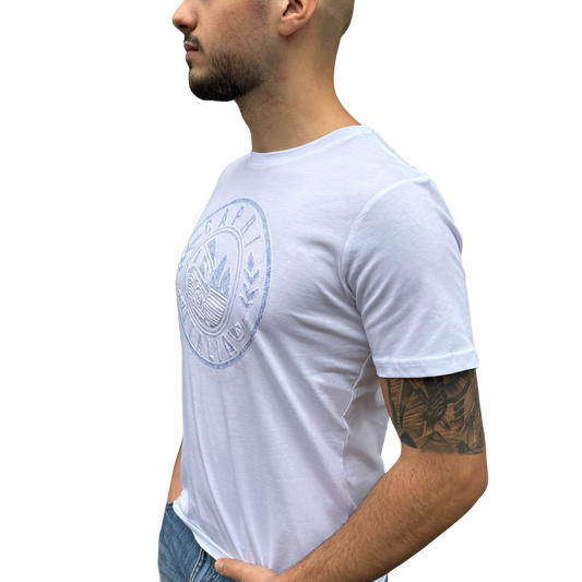 T-Shirt Uomo Capri Italia Logo Circolare - Stampa Puff in Rilievo + Serigrafia - 100% Cotone