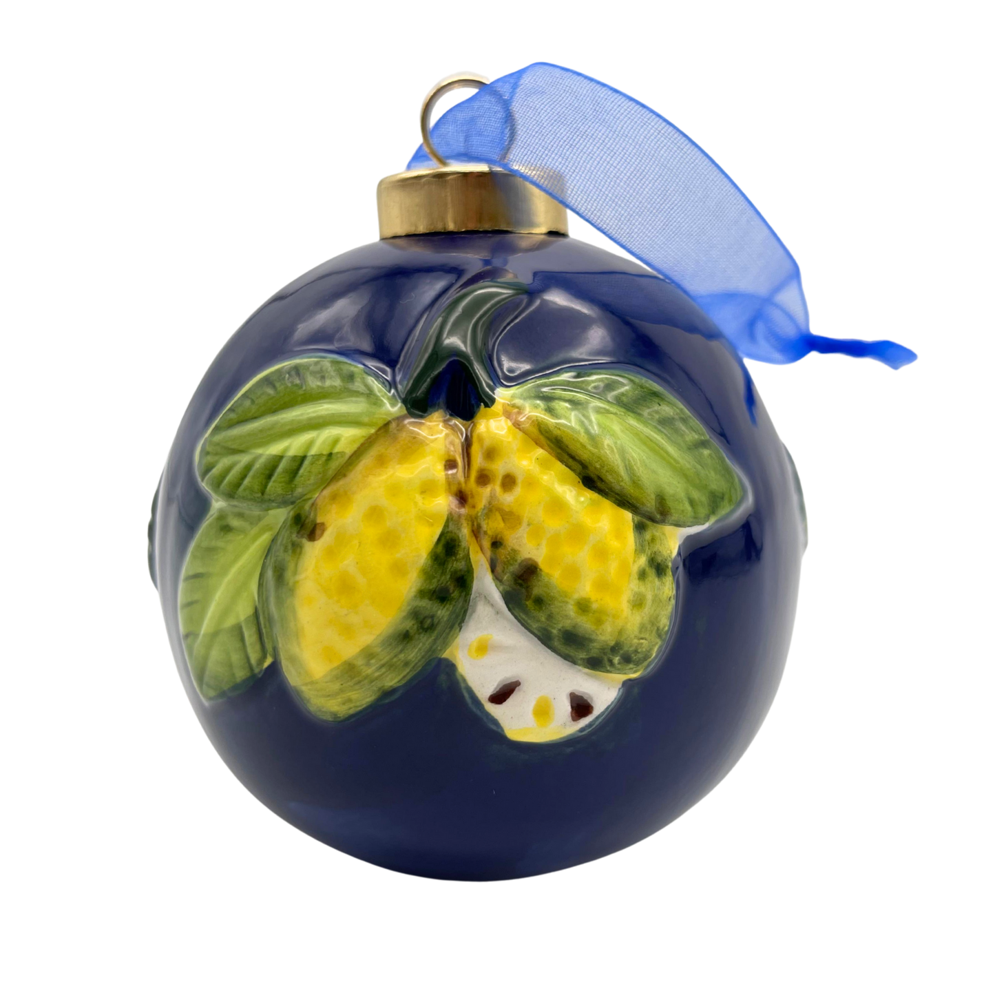 Pallina di Natale in Ceramica Blu con Limoni 3D - 8,5 cm - SF140