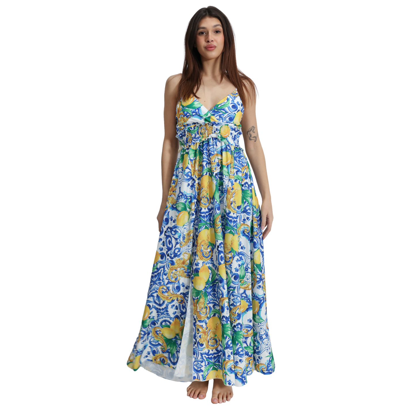 Vestito lungo con spacco in diverse fantasie - VEST186