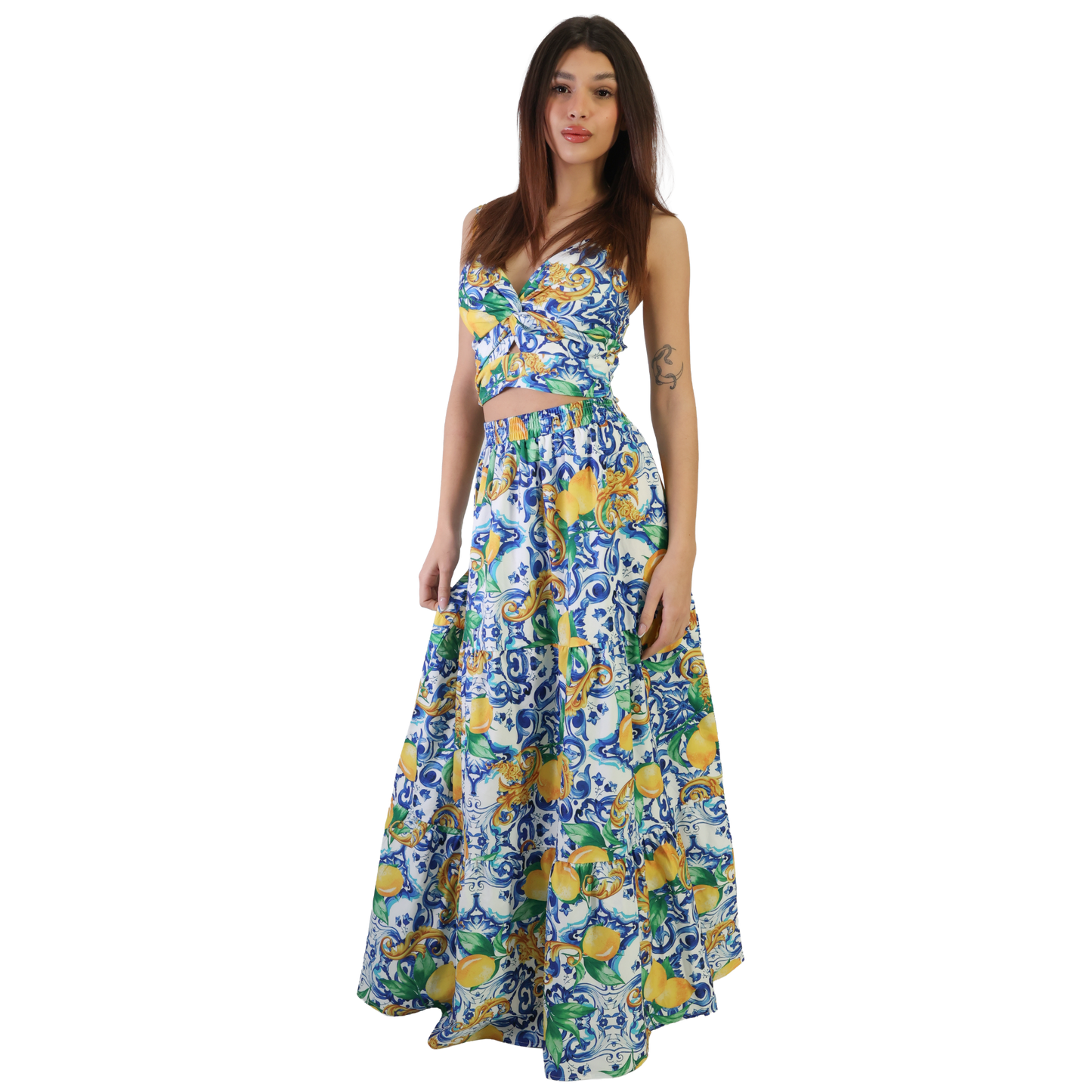 Completo set coordinato top e gonna lunga con fantasie diverse - VEST194