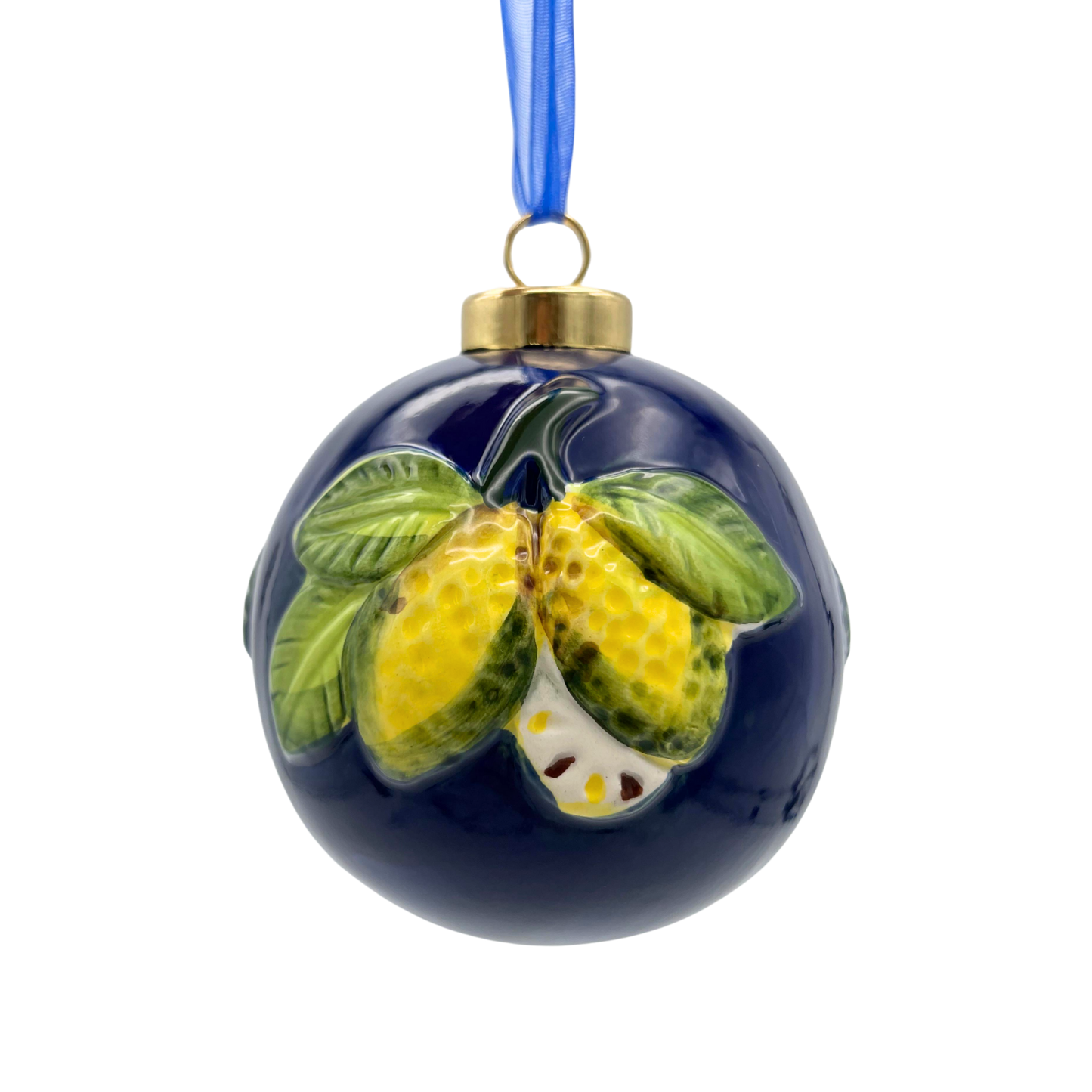 Pallina di Natale in Ceramica Blu con Limoni 3D - 8,5 cm - SF140