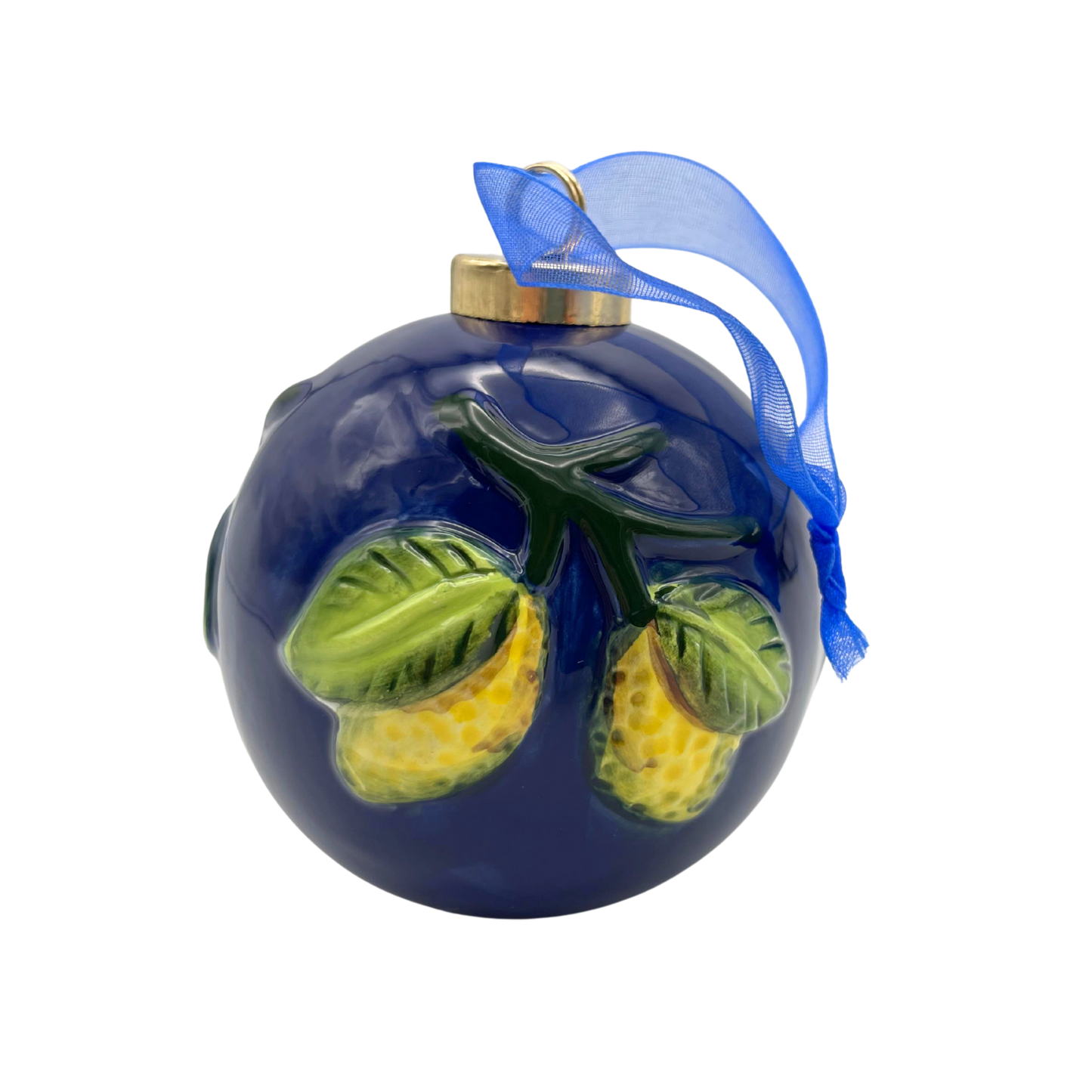 Pallina di Natale in Ceramica Blu con Limoni 3D - 8,5 cm - SF140