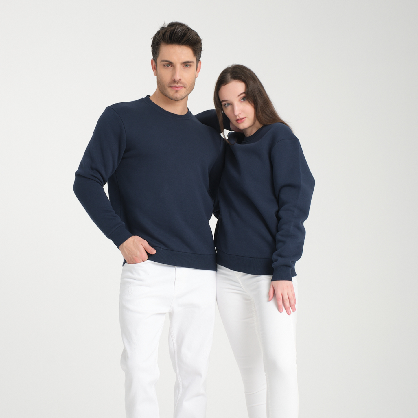 Felpa Blu Navy Basic Girocollo - Interno Felpato - Felpa 38 Donna