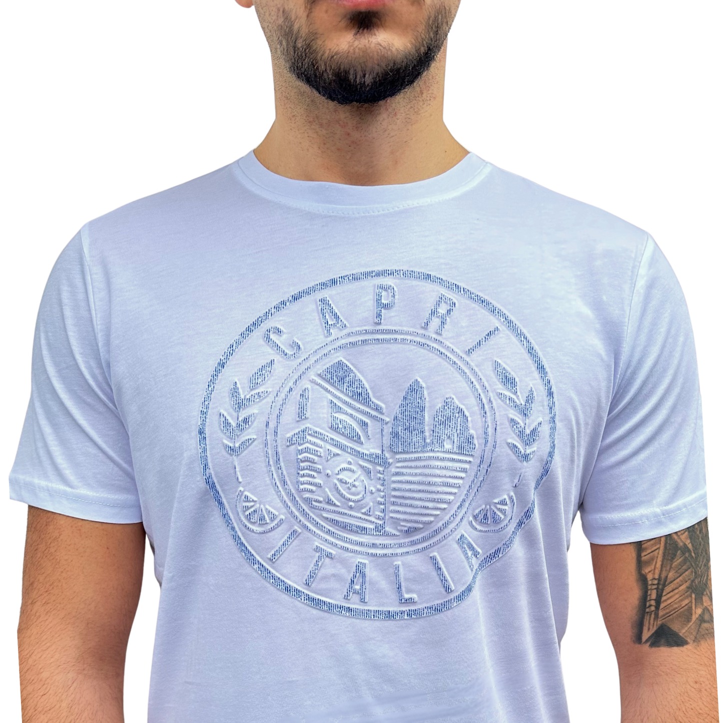 T-Shirt Uomo Capri Italia Logo Circolare - Stampa Puff in Rilievo + Serigrafia - 100% Cotone
