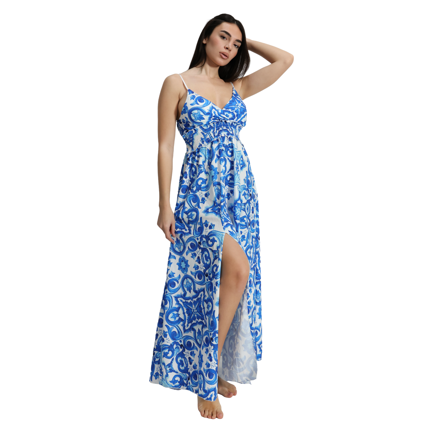 Vestito lungo con spacco in diverse fantasie - VEST186