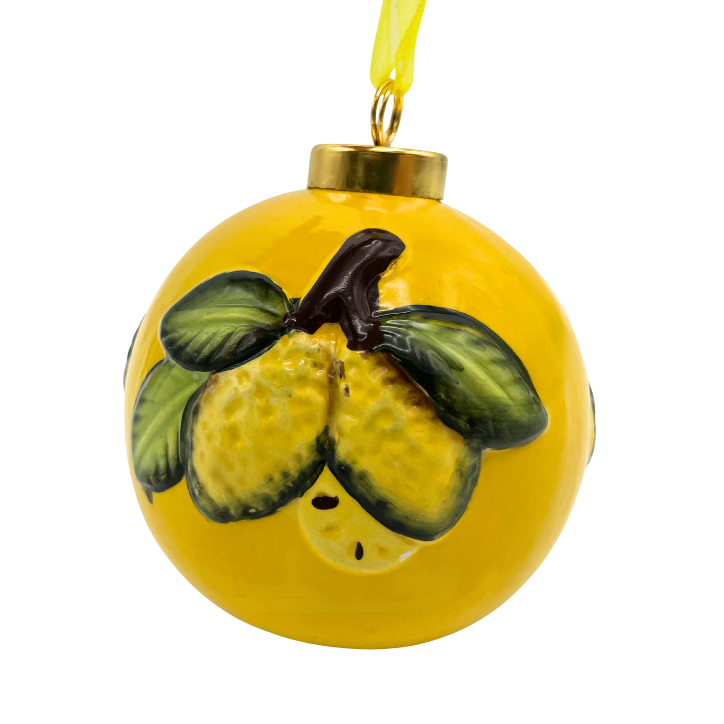 Pallina di Natale in Ceramica Gialla con Limoni 3D - 8,5 cm - SF140