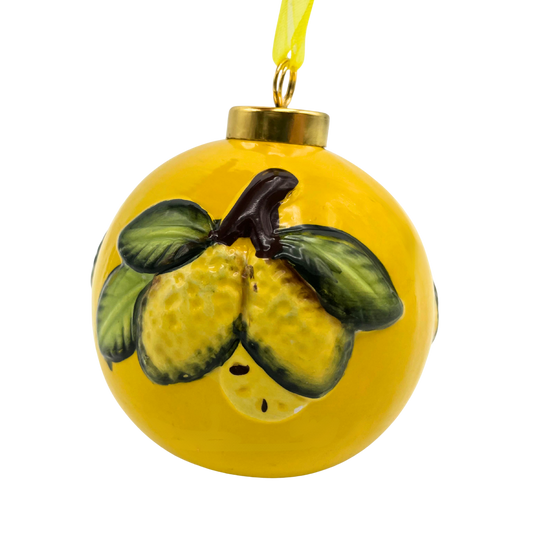 Pallina di Natale in Ceramica Gialla con Limoni 3D - 8,5 cm - SF140