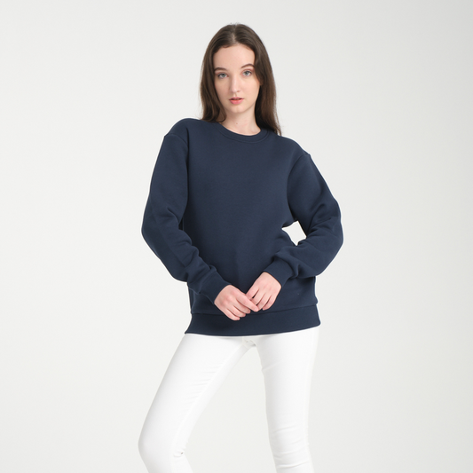 Felpa Blu Navy Basic Girocollo - Interno Felpato - Felpa 38 Donna