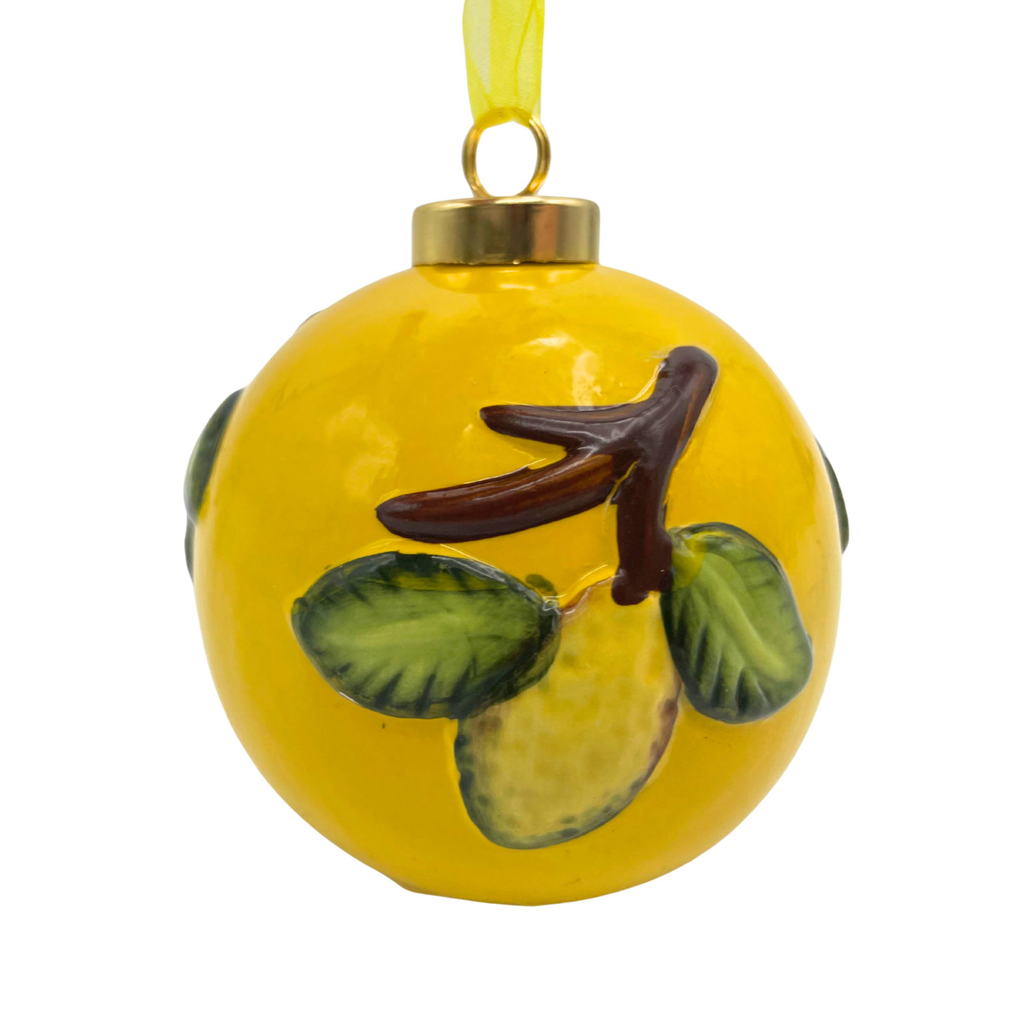 Pallina di Natale in Ceramica Gialla con Limoni 3D - 8,5 cm - SF140