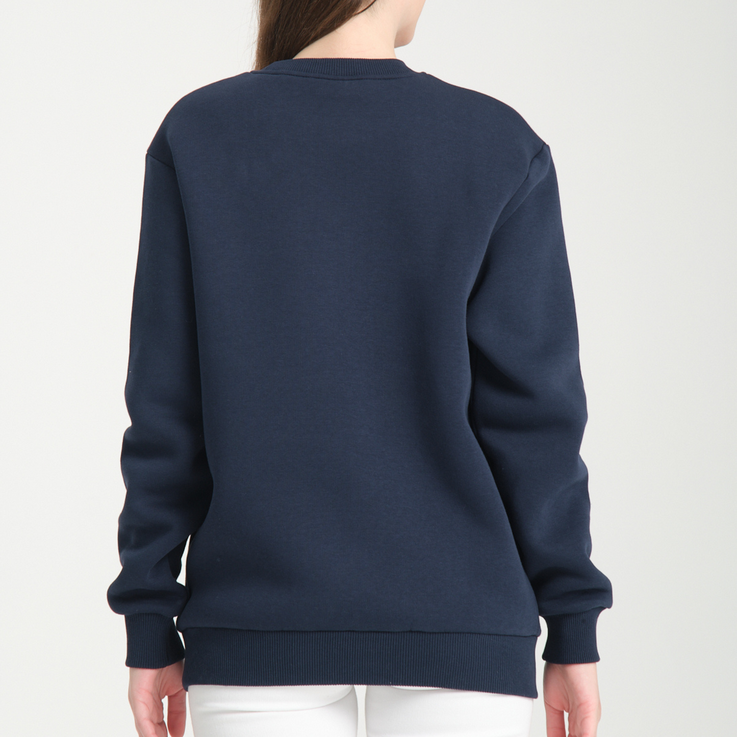 Felpa Blu Navy Basic Girocollo - Interno Felpato - Felpa 38 Donna
