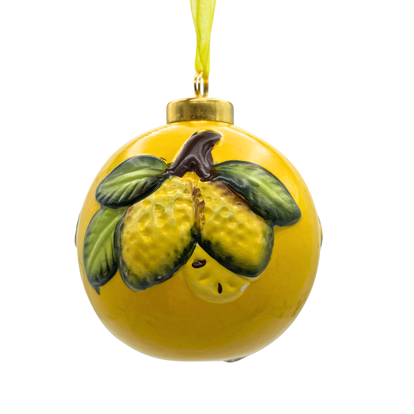 Pallina di Natale in Ceramica Gialla con Limoni 3D - 8,5 cm - SF140