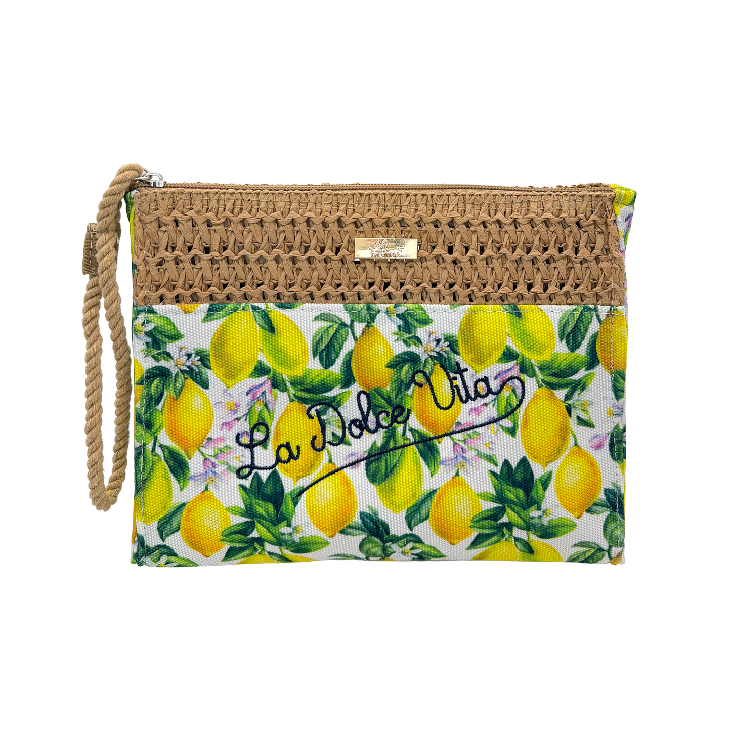 Pochette bicolor La Dolce Vita in paglia e tessuto - 22x16x5 cm - BAG266