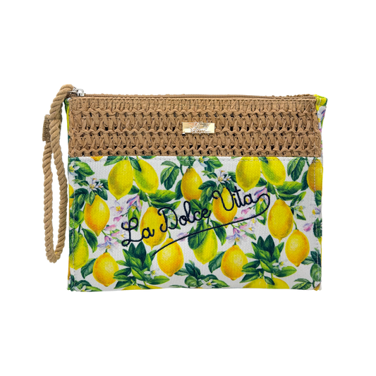 Pochette bicolor La Dolce Vita in paglia e tessuto - 22x16x5 cm - BAG266