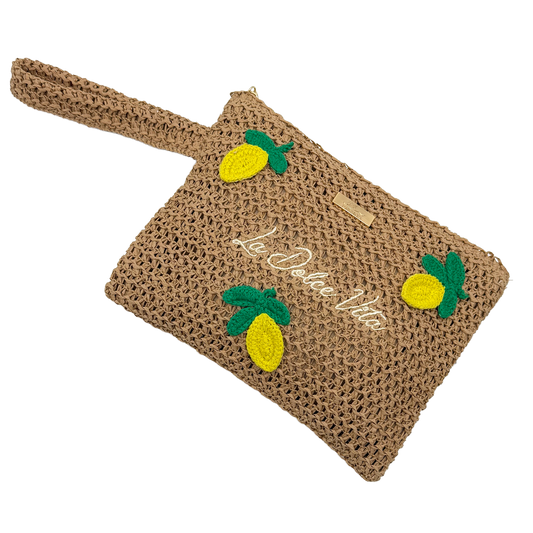 Pochette Uncinetto Limoni con Zip 22x16x5,5 cm – Borsa Estiva Donna - BAG279