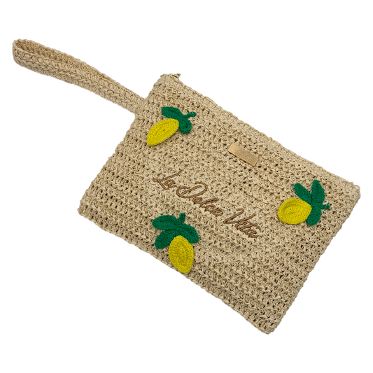 Pochette Uncinetto Limoni con Zip 22x16x5,5 cm – Borsa Estiva Donna - BAG279