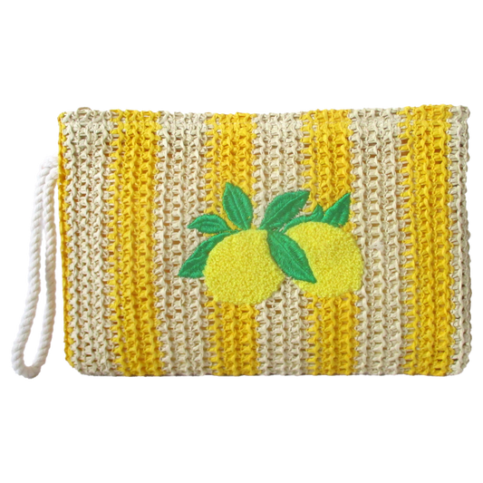 Pochette Paglia Rigata Limoni 25x18 cm – Clutch Estiva Donna - BAG281