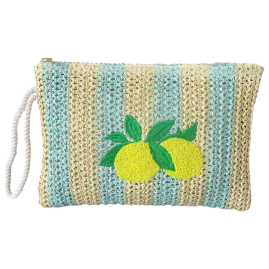 Pochette Paglia Rigata Limoni 25x18 cm – Clutch Estiva Donna - BAG281
