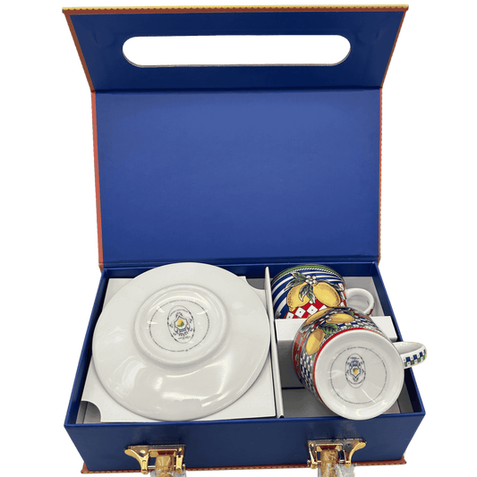 Box Ceramica luxury Espresso Amalfi Red - 2 coffee cups with saucer