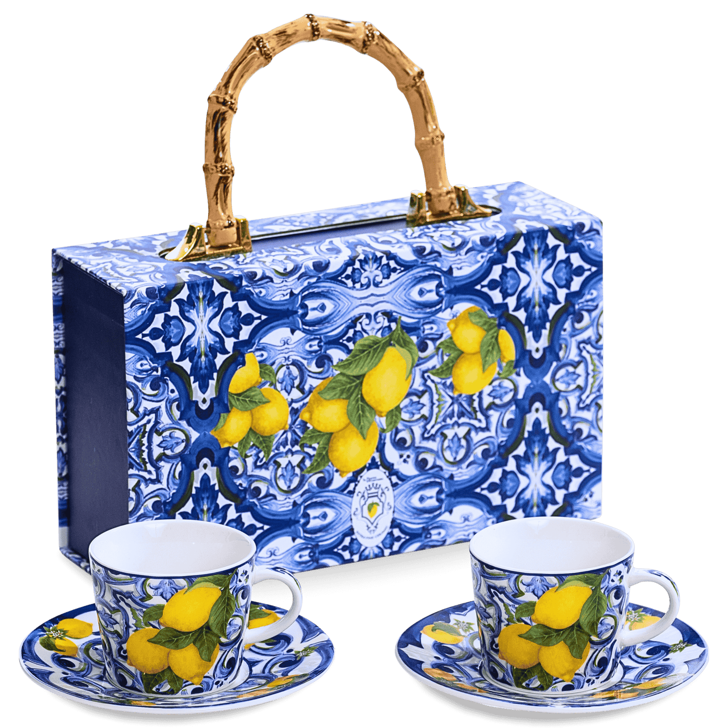 Box Ceramica luxury Espresso Amalfi Blu - 2 coffee cups with saucer