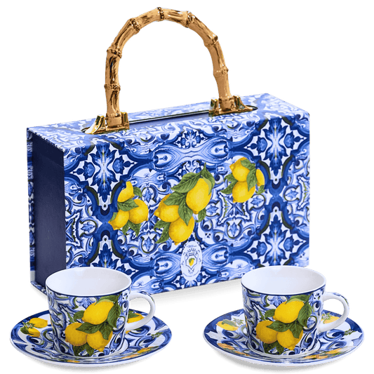 Box Ceramica luxury Espresso Amalfi Blu - 2 coffee cups with saucer