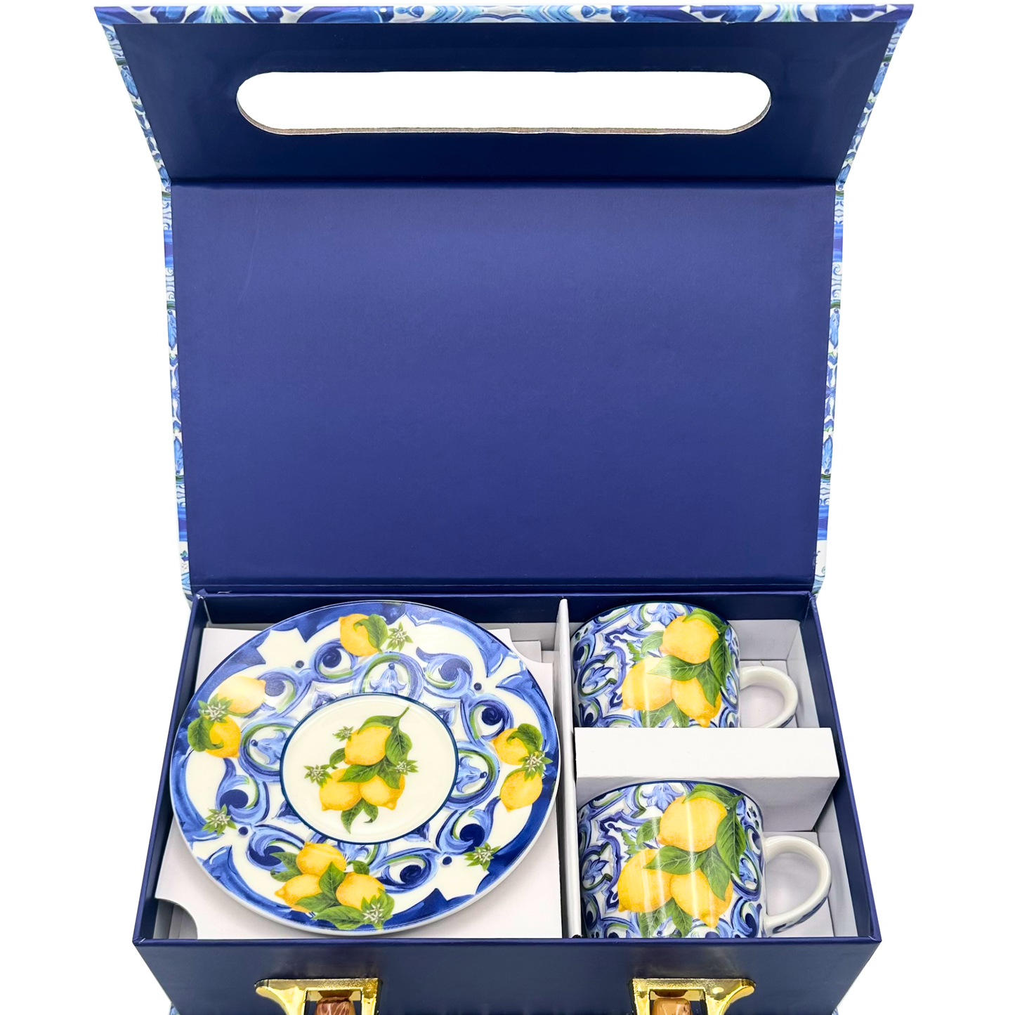 Box Ceramica luxury Espresso Amalfi Blu - 2 coffee cups with saucer