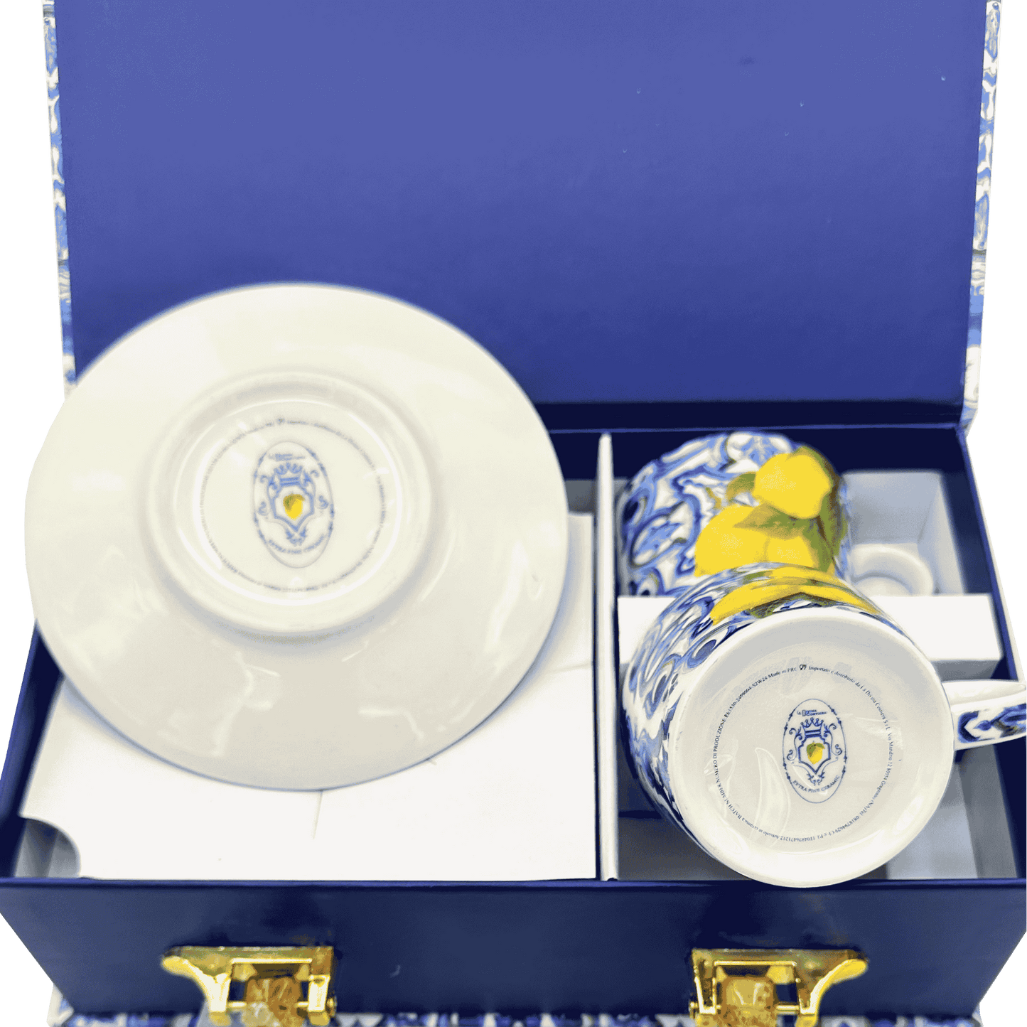 Box Ceramica luxury Espresso Amalfi Blu - 2 coffee cups with saucer