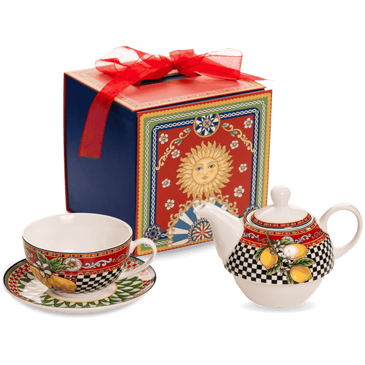 Luxury Ceramic Box Red Tea - Teapot + Cup with Saucer