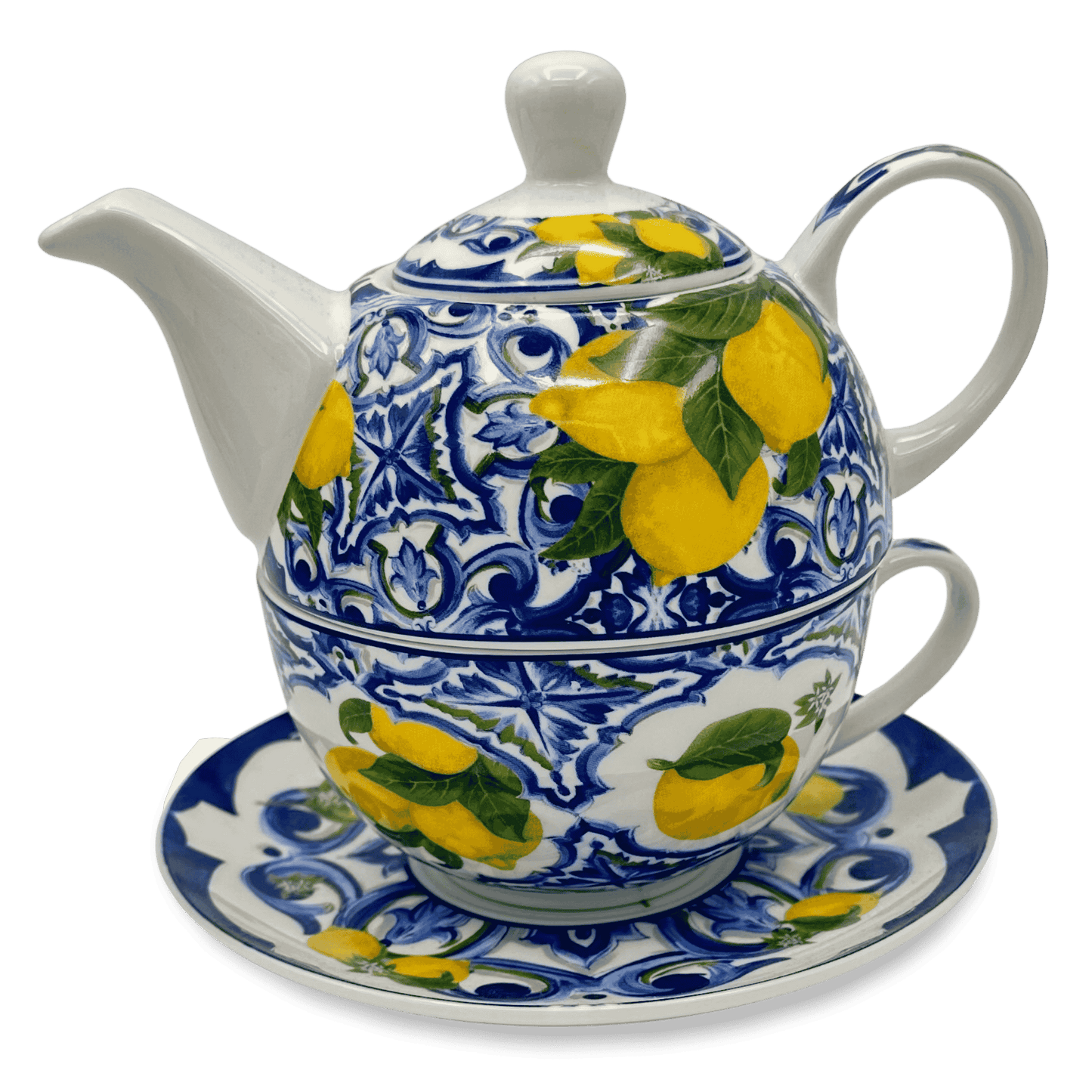 Luxury Ceramic Box Blue Tea - Teapot + Cup with Saucer