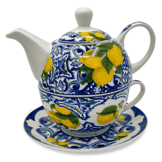 Luxury Ceramic Box Blue Tea - Teapot + Cup with Saucer