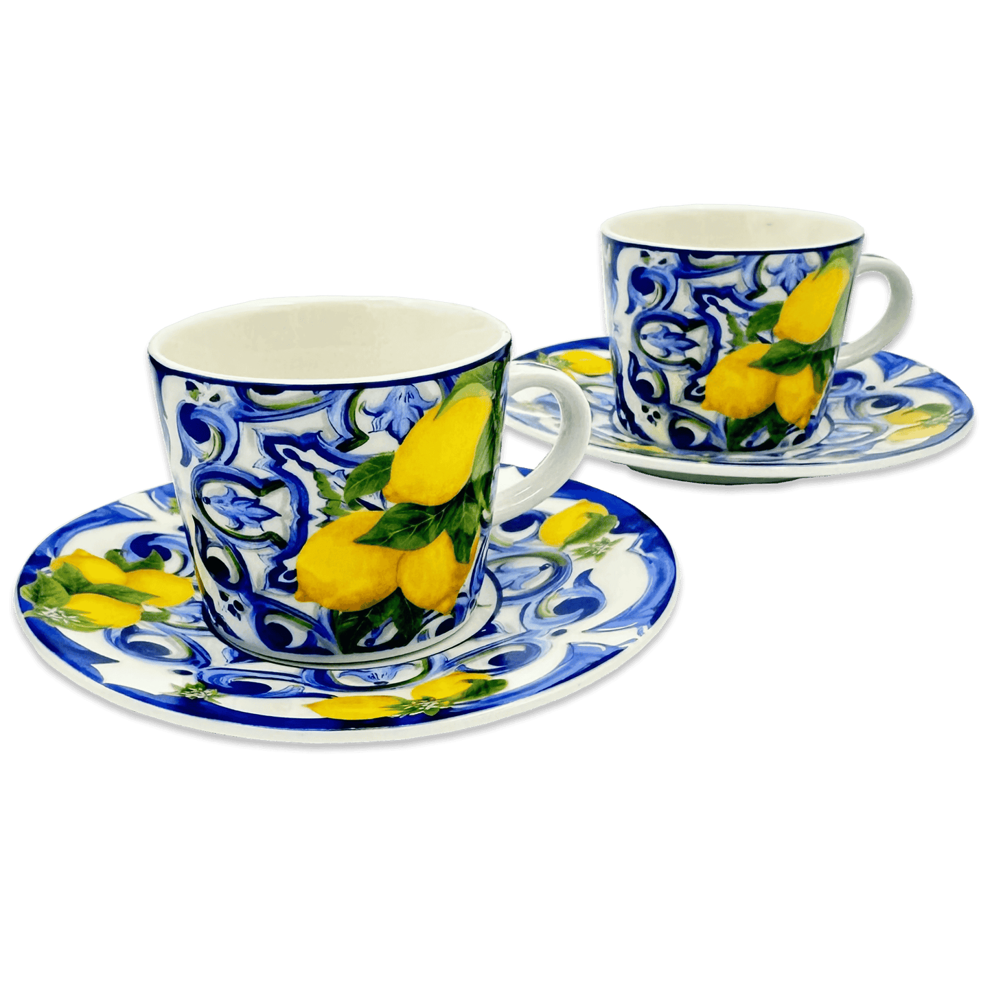 Box Ceramica luxury Espresso Amalfi Blu - 2 coffee cups with saucer
