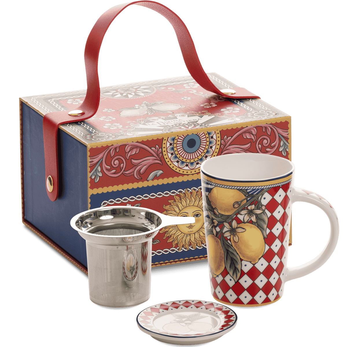 Red Mug Set Box Ceramica luxury Red Mug - 1 cup 360 ml with filter and lid – Divina ...
