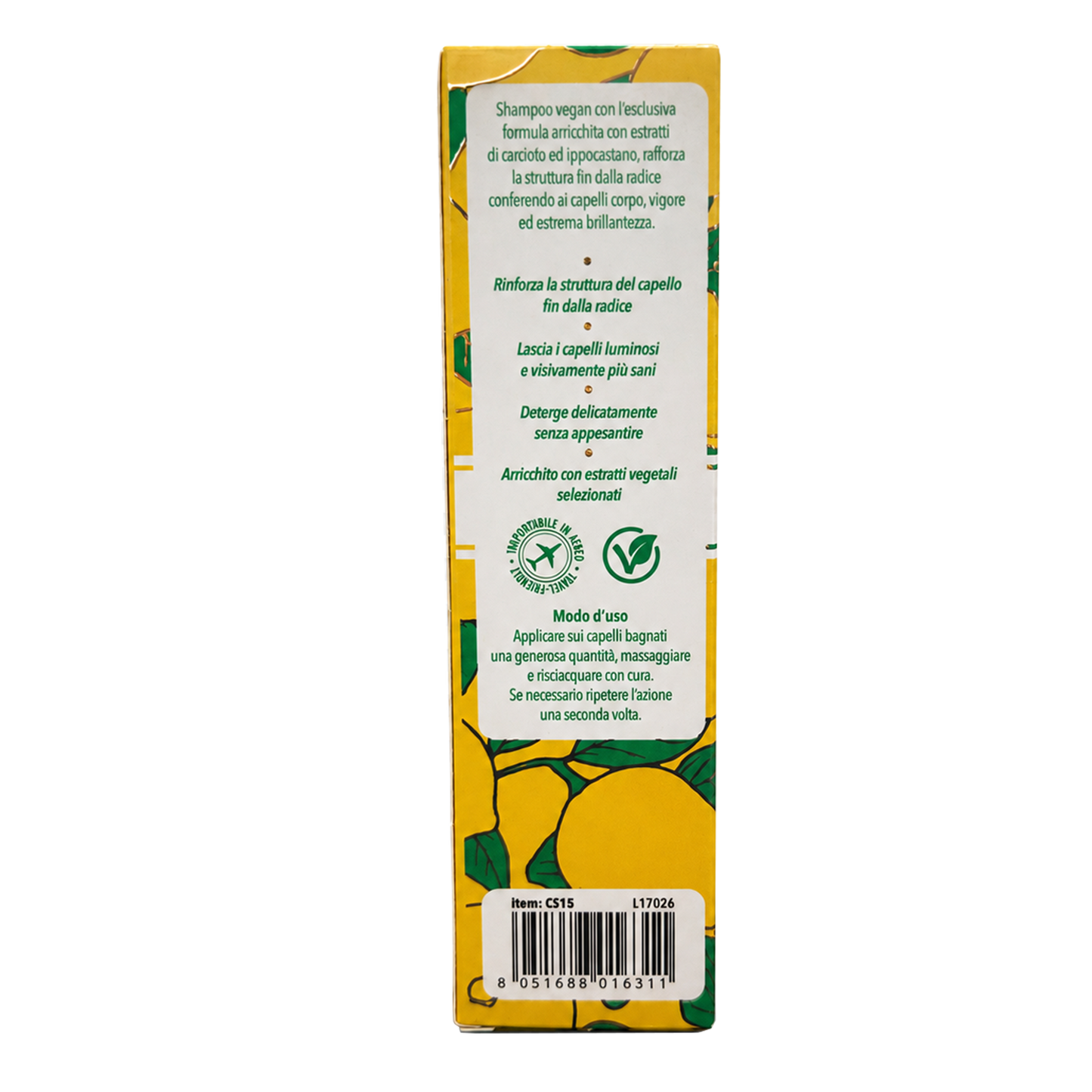 Shampoo al Limone con Estratti di Carciofo e Ippocastano – Vegan, 100 ml