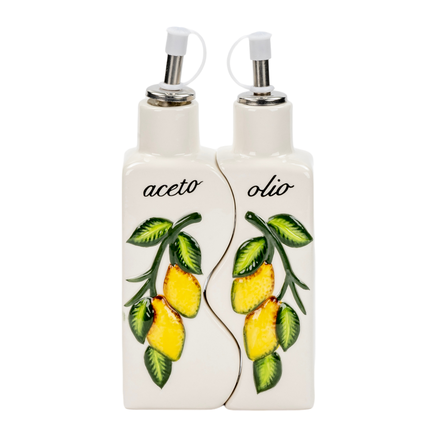 Set Oliera Gemella Olio & Aceto in Ceramica con Limoni 3D – SF111