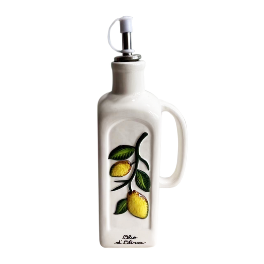 Oliera in Ceramica con Manico e Dosatore - Decoro Limone- SF113