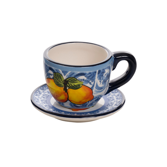 Tazzina da Caffè con Piattino in Maiolica Blu e Limone - SF160