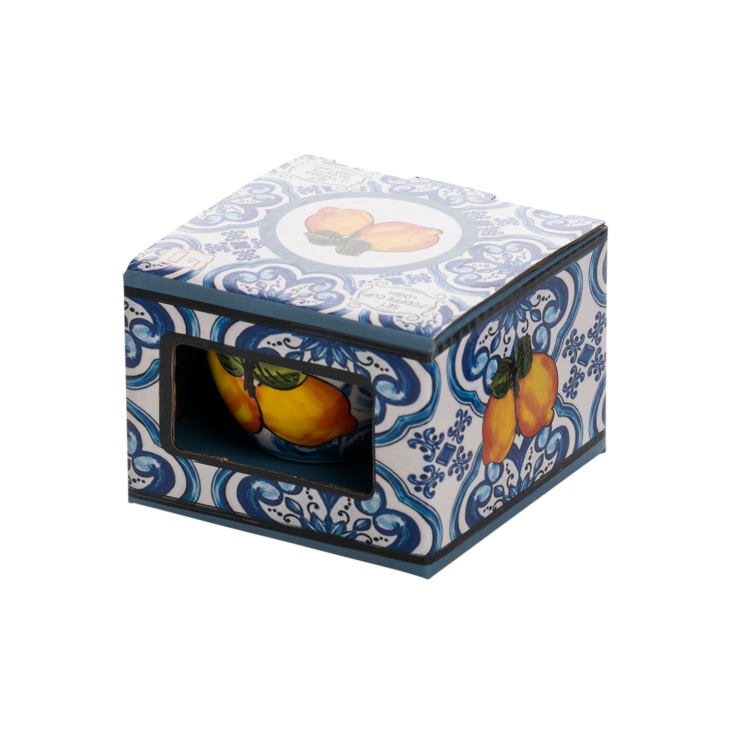 Tazzina da Caffè con Piattino in Maiolica Blu e Limone - SF160