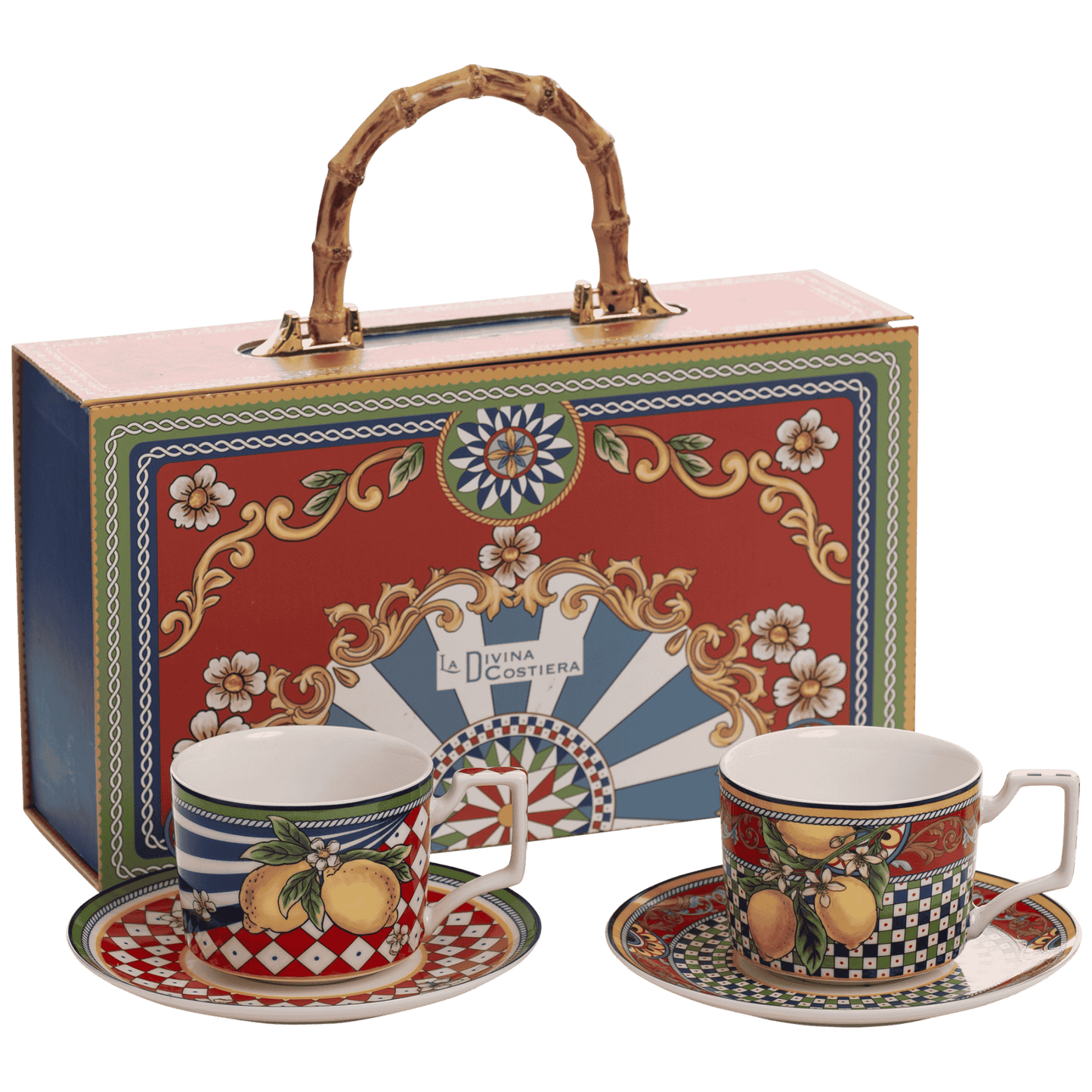 Box Ceramica luxury Red Morning - Set of 2 cups + saucers for cappuccino 220 ml