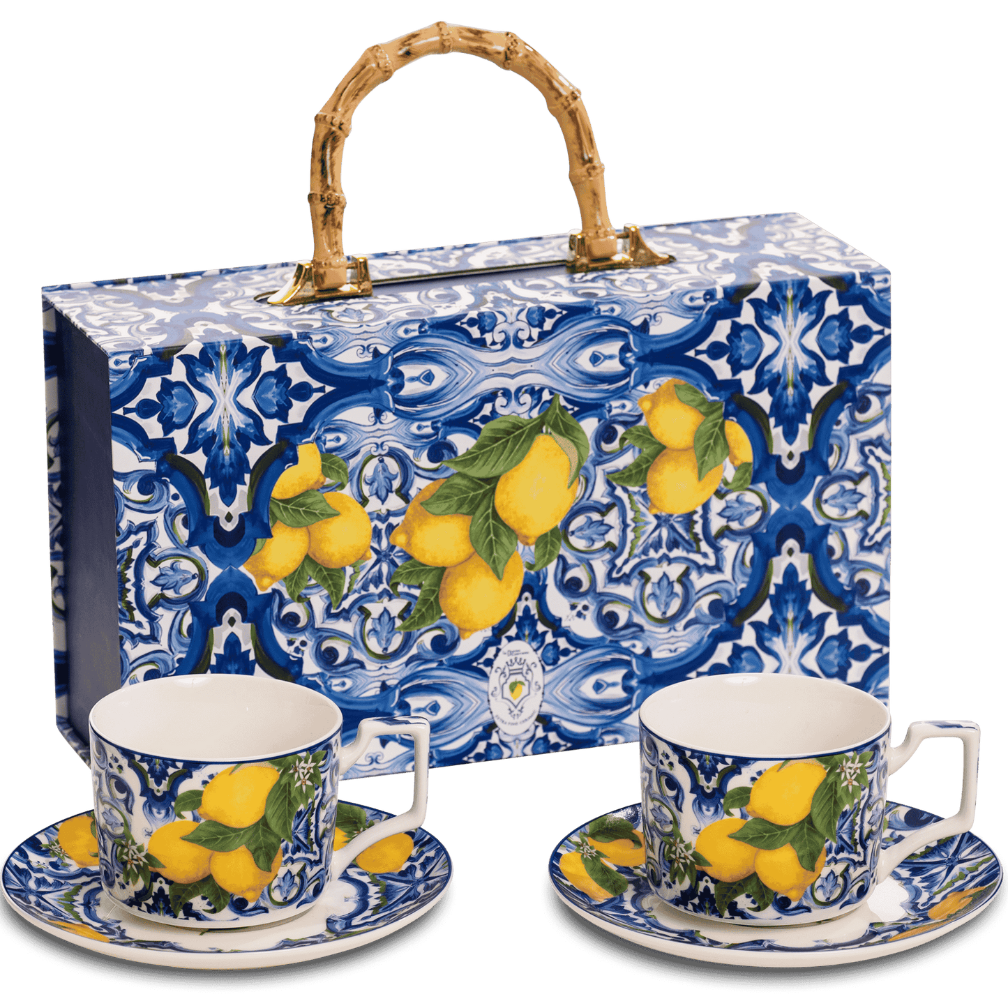 Box Ceramica luxury Blue Morning - Set of 2 cups + saucers for cappuccino 220 ml